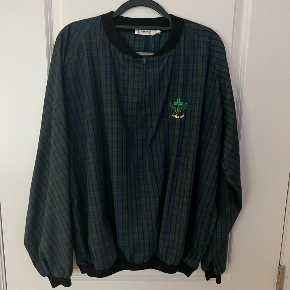 Vintage Ireland embroidered mens plaid long sleeve 1/4 zip golf pullover | XL